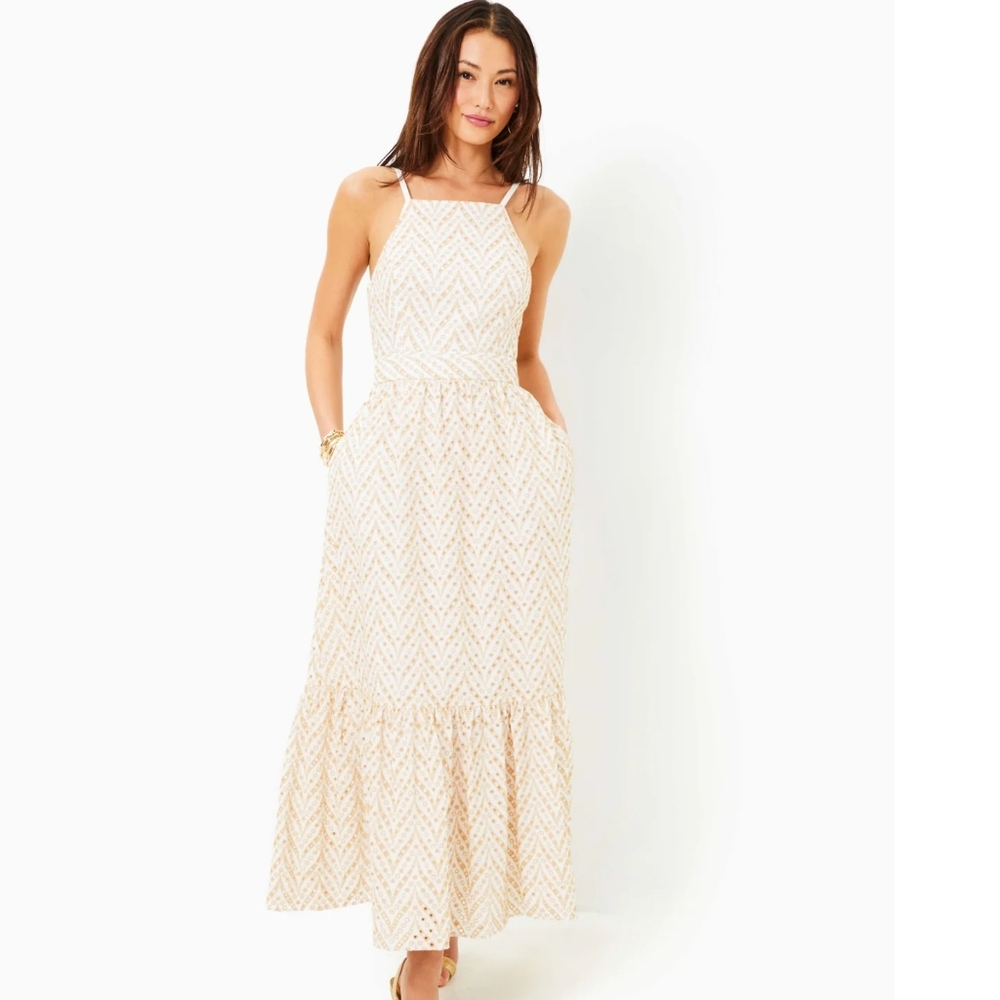 Charlese Eyelet Halter Maxi Dress - Sand Bar Lilly Pulitzer